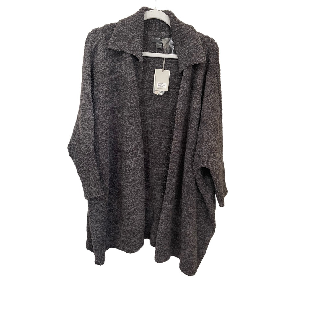 Barefoot Dreams CozyChic Collared Poncho Carbon Smokey Gray Open Front One Size